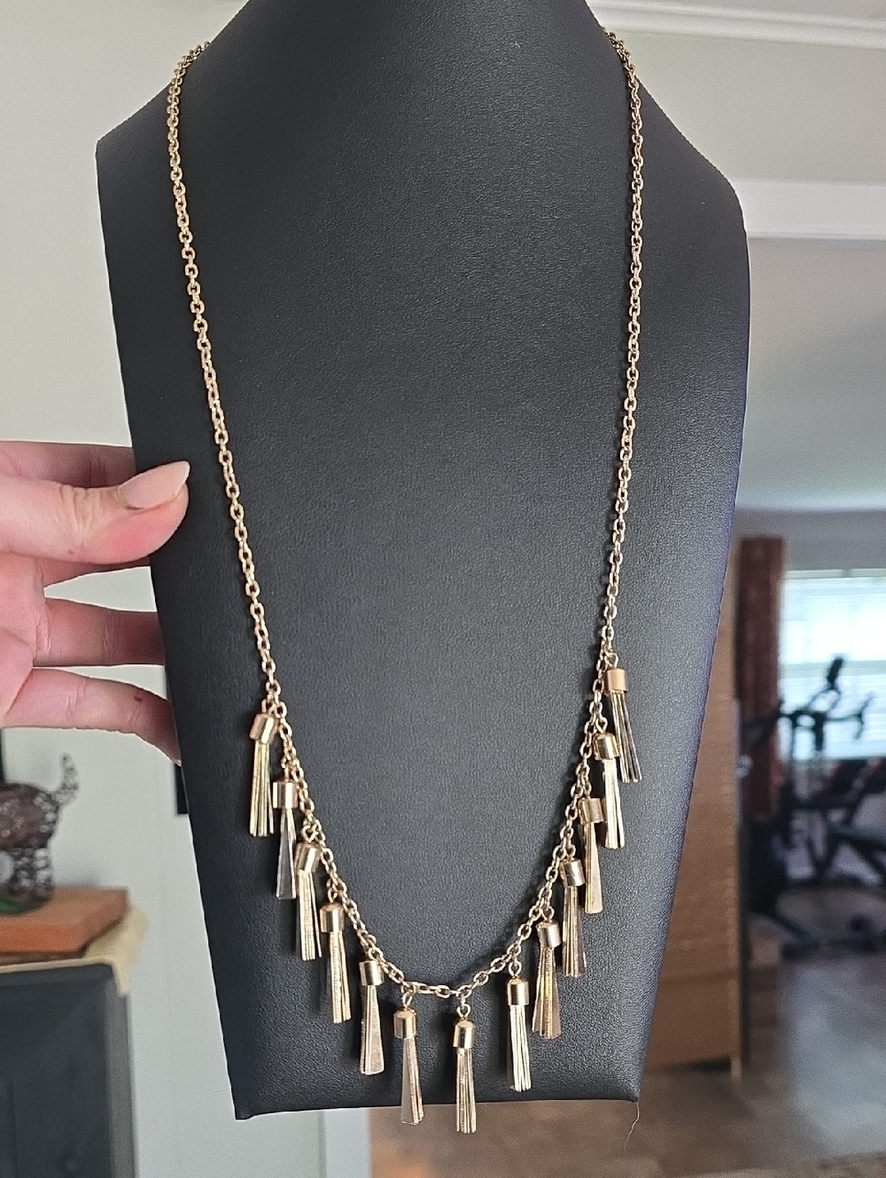 Gold Tassel Charm Necklace for Women - Delicate Drop Design